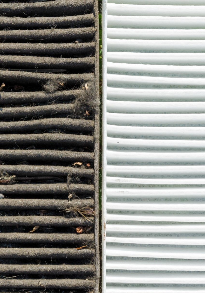 Dirty and clean air filters side by side